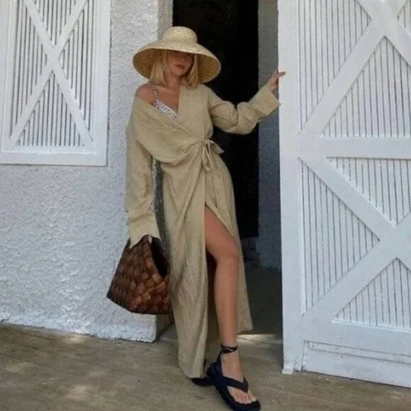 ZARA Dress Wrap Style Textured Midi Long Sleeve - Picture 2 of 15